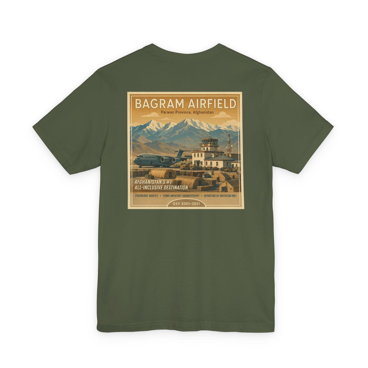K-Factor Supply Co Bagram Travel (Back Print) T-Shirt