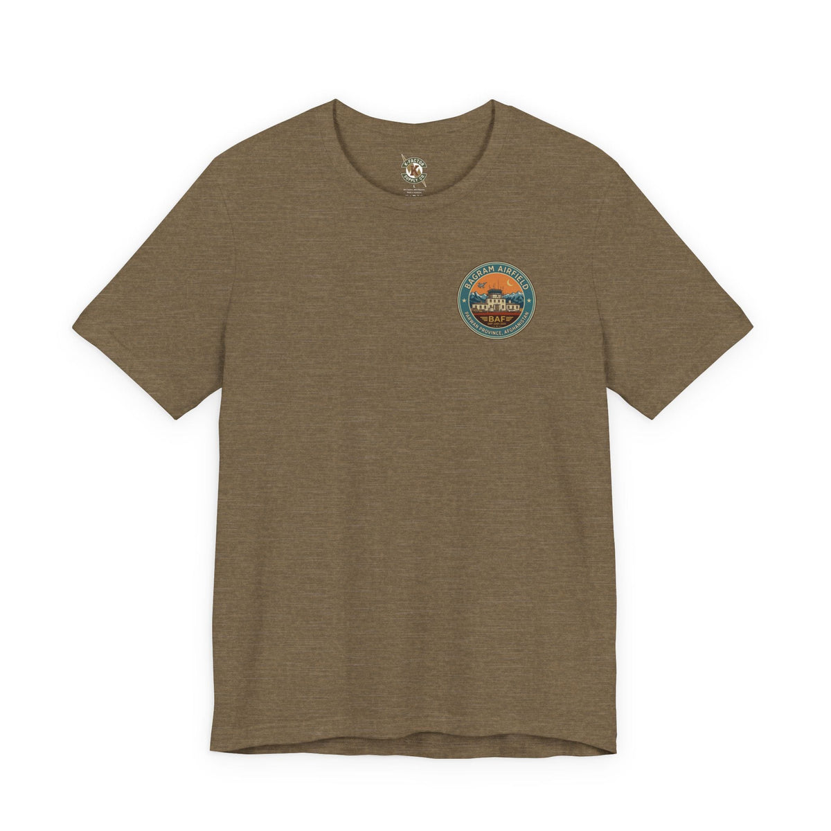 K-Factor Supply Co Bagram Travel (Back Print) T-Shirt Heather Olive / S