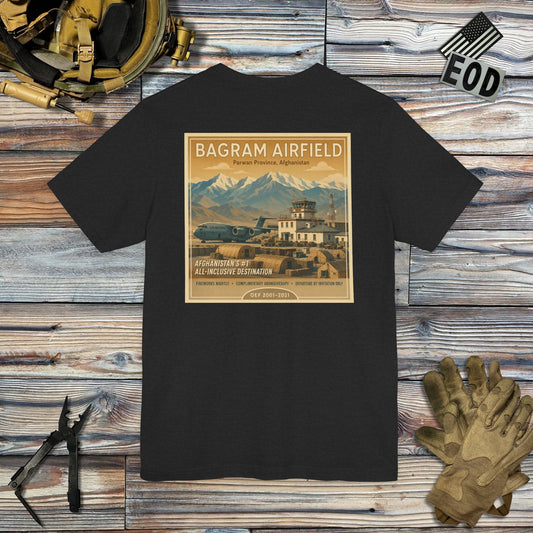 K-Factor Supply Co Bagram Travel (Back Print) T-Shirt Solid Black Blend / S