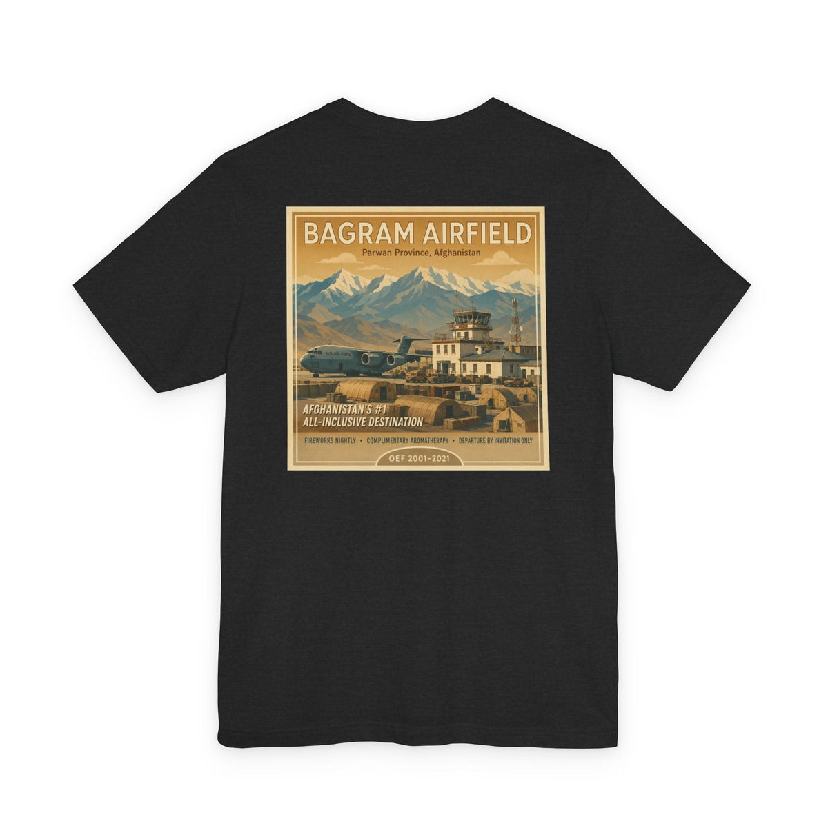 K-Factor Supply Co Bagram Travel (Back Print) T-Shirt Solid Black Blend / S