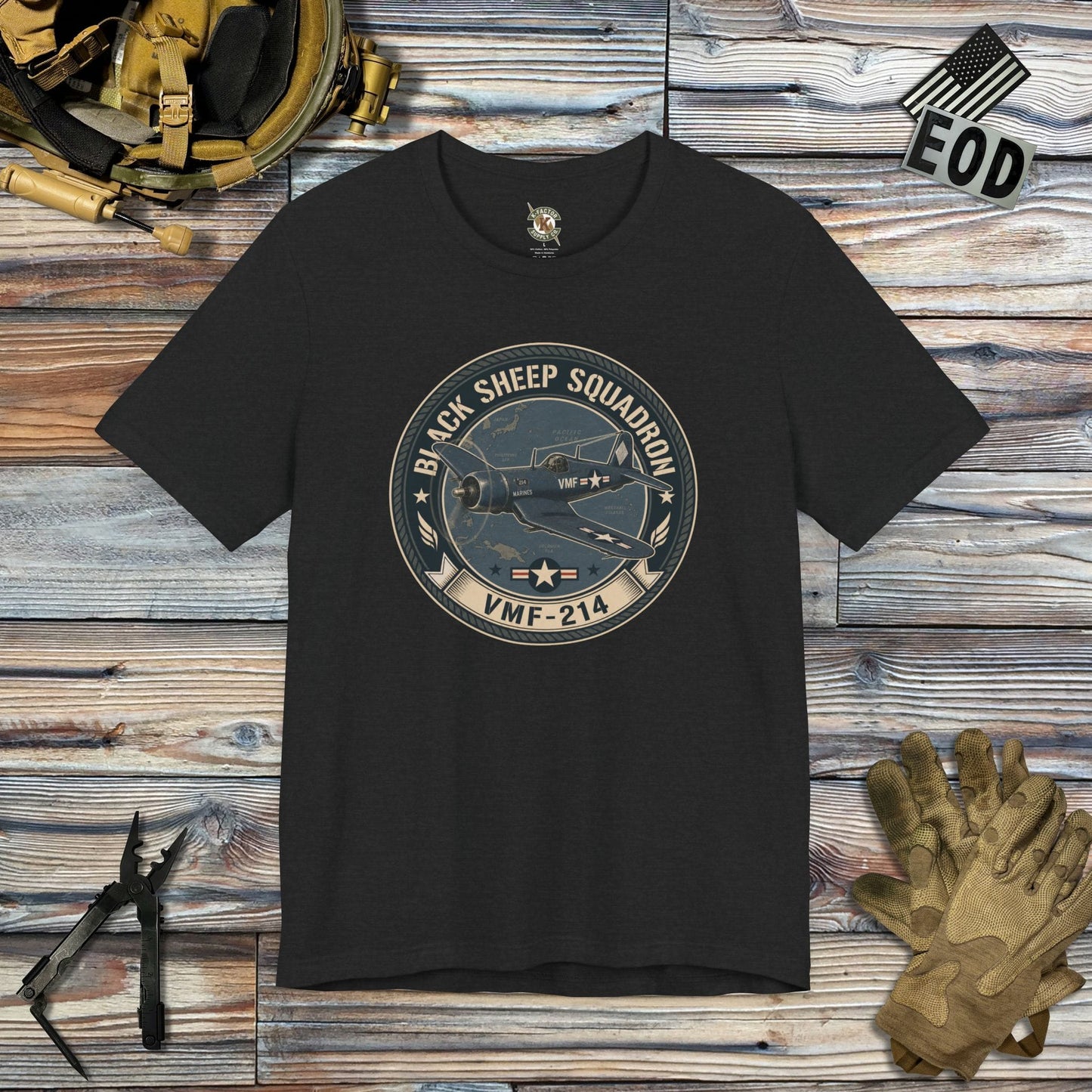 K-Factor Supply Co Black Sheep Squadron T-Shirt Solid Black Blend / S