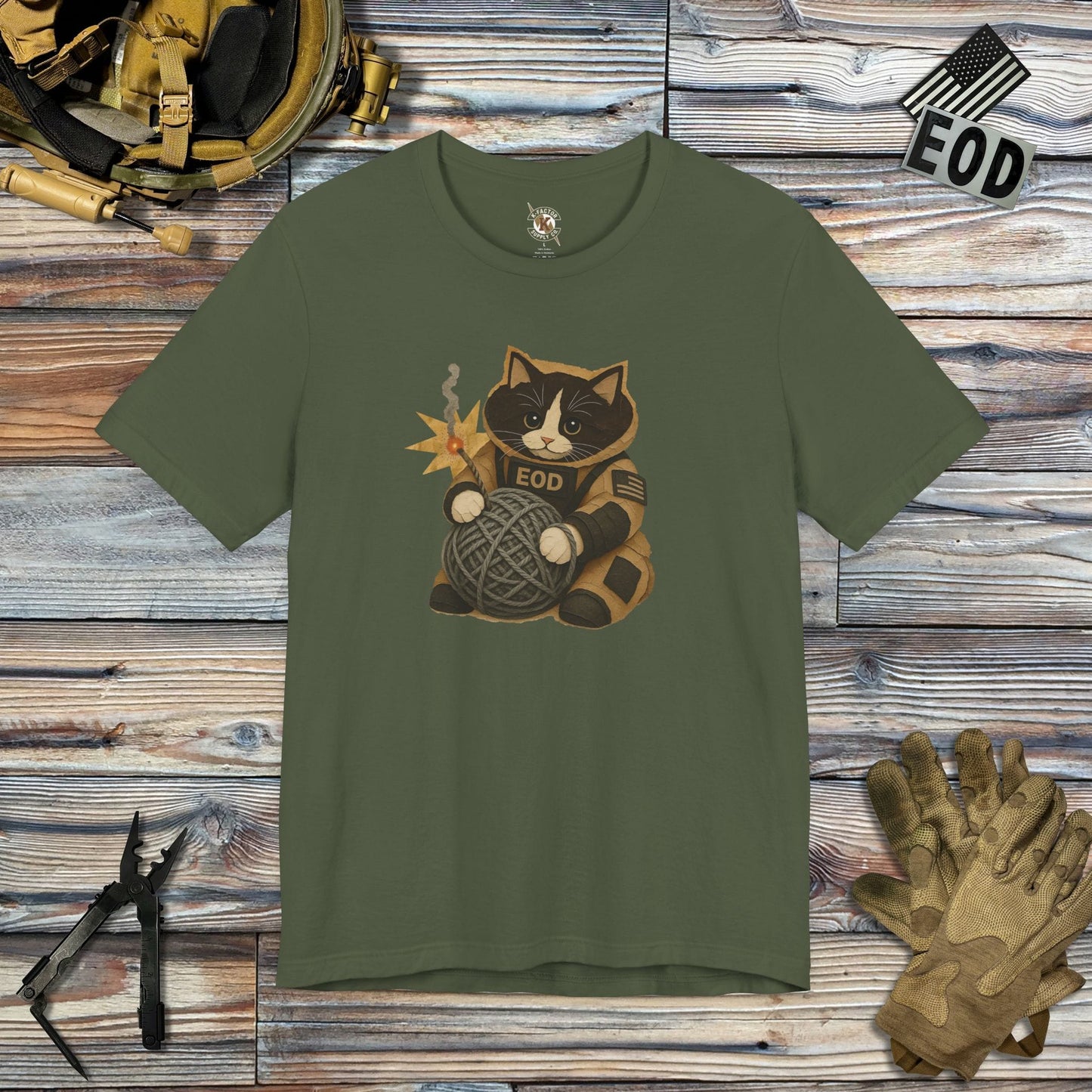 K-Factor Supply Co Bomb Suit Kitten - Tuxedo T-Shirt Military Green / S