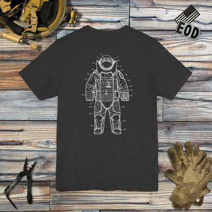 K-Factor Supply Co Bomb Suit Patent Drawing (Back Print) T-Shirt Dark Grey Heather / S