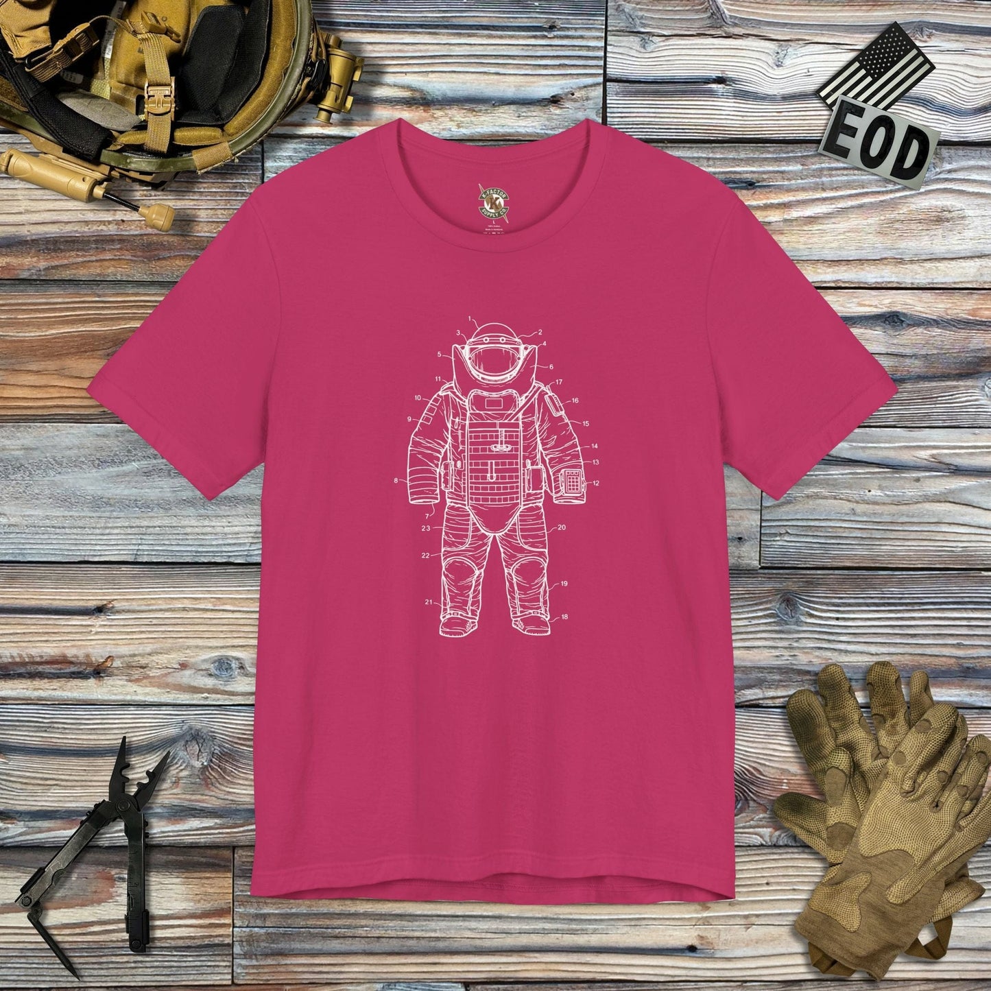 K-Factor Supply Co Bomb Suit Patent Drawing T-Shirt Berry / S