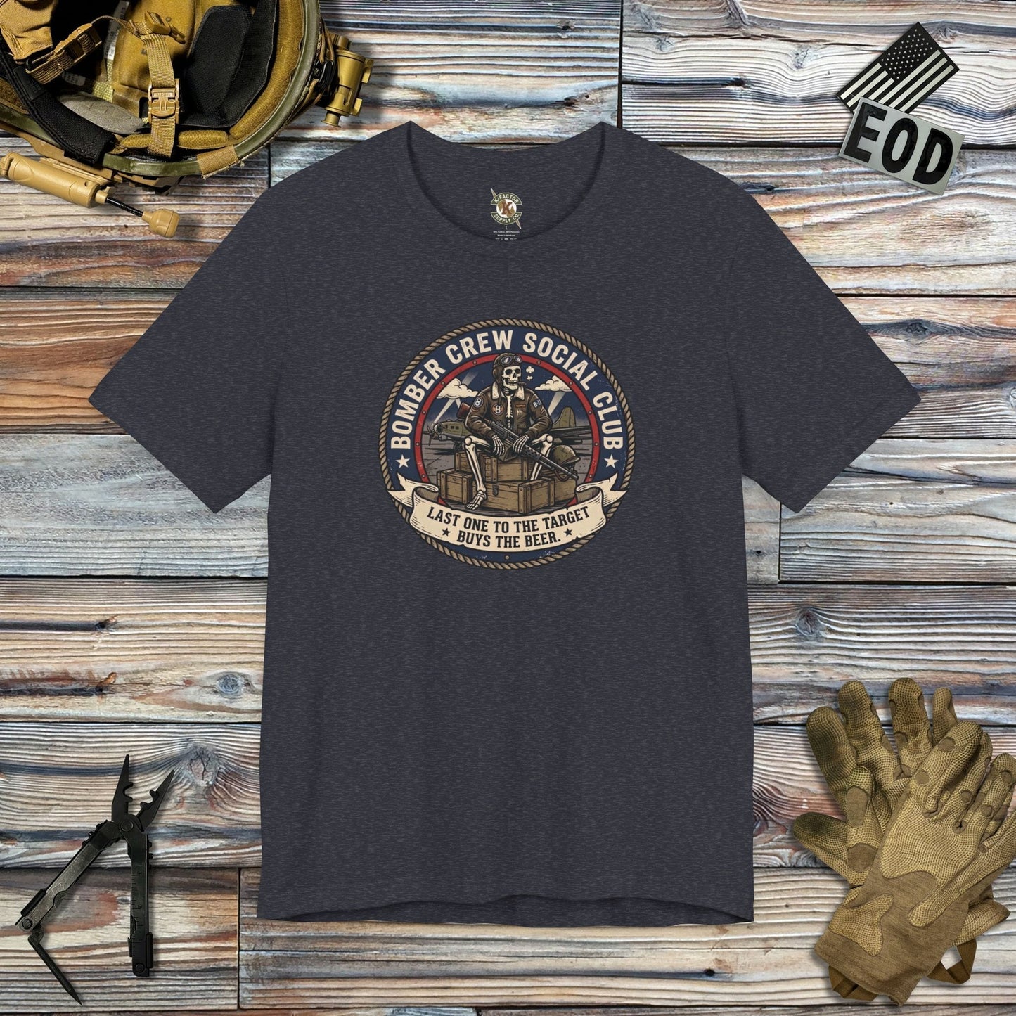 K-Factor Supply Co Bomber Crew Social Club T-Shirt Heather Navy / S