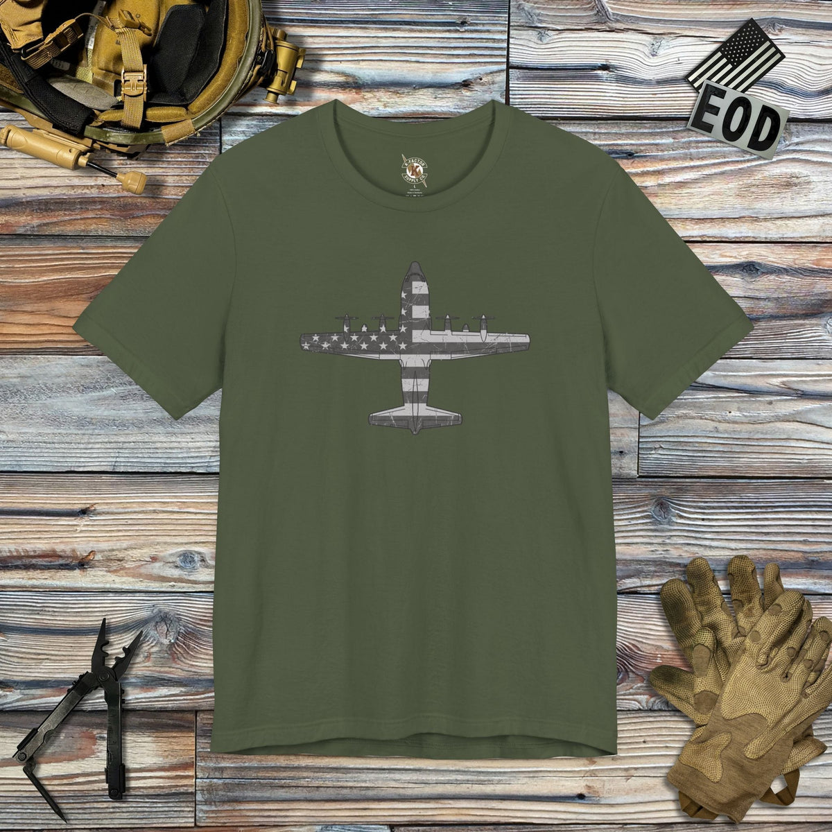 K-Factor Supply Co C-130 Top-Down Flag (Subdued) T-Shirt Military Green / S