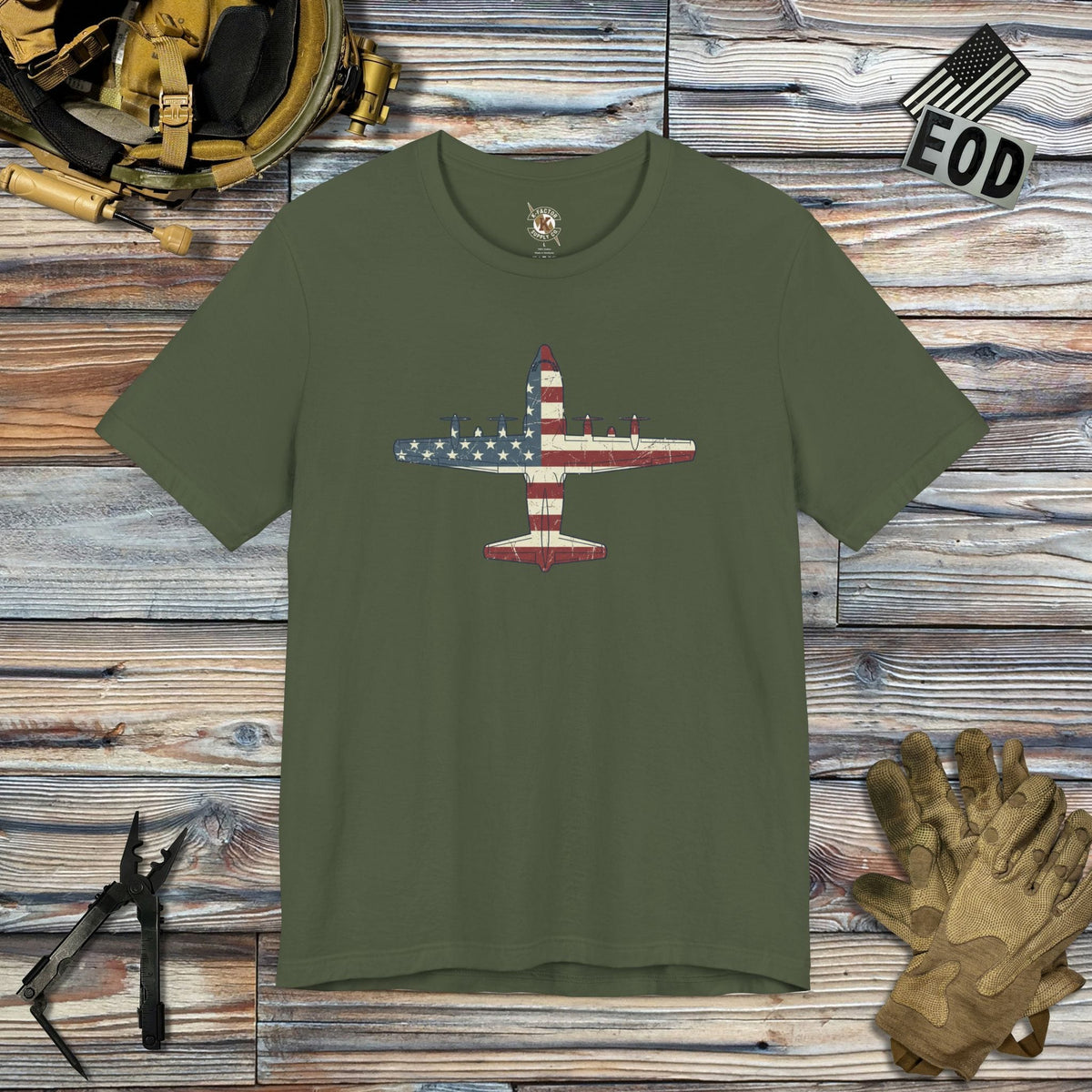 K-Factor Supply Co C-130 Top-Down Flag T-Shirt Military Green / S