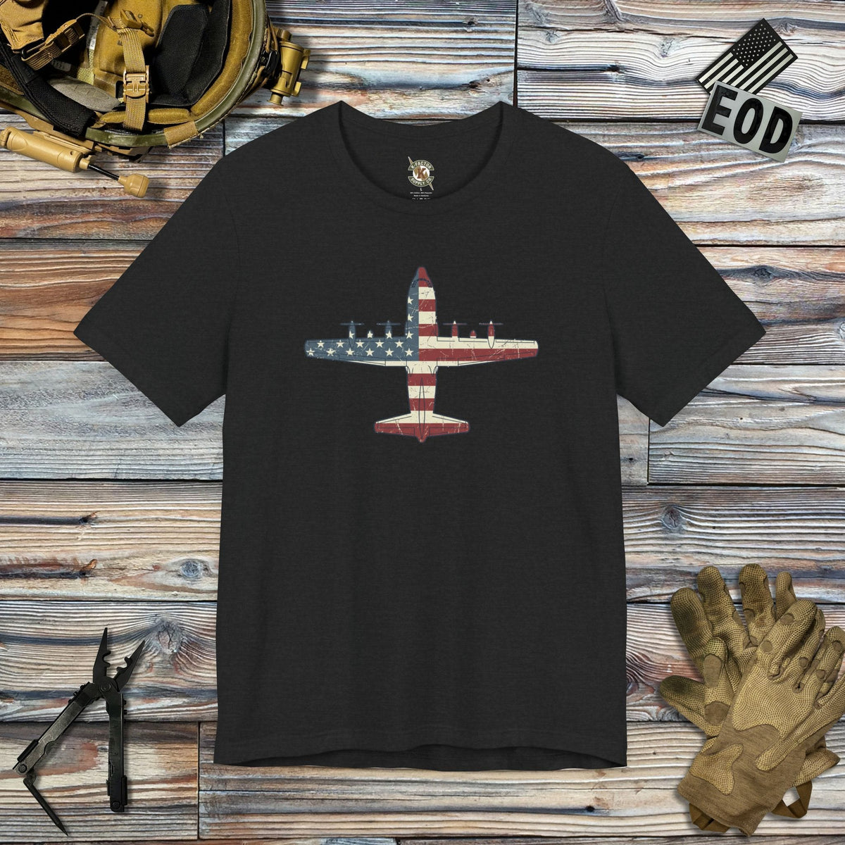 K-Factor Supply Co C-130 Top-Down Flag T-Shirt Solid Black Blend / S