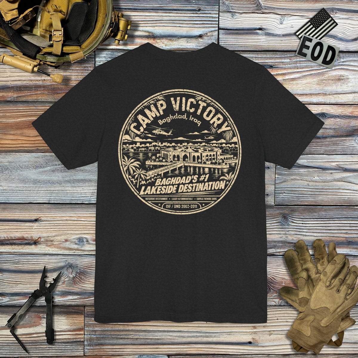 K-Factor Supply Co Camp Victory Lakeside Destination (Back Print) T-Shirt