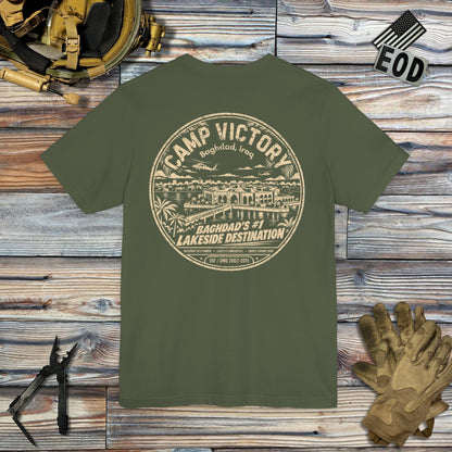 K-Factor Supply Co Camp Victory Lakeside Destination (Back Print) T-Shirt Military Green / S