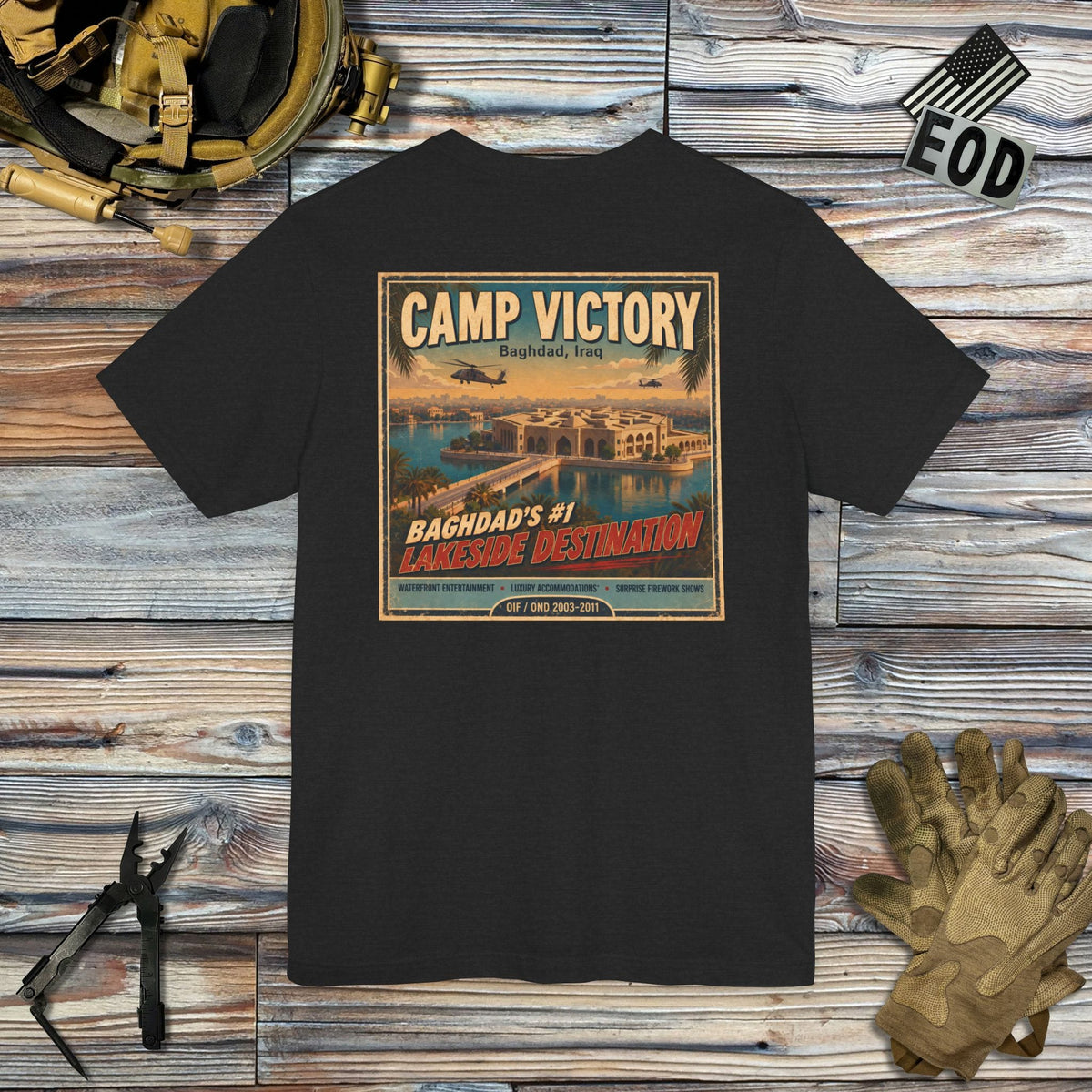 K-Factor Supply Co Camp Victory Travel (Back Print) T-Shirt Solid Black Blend / S