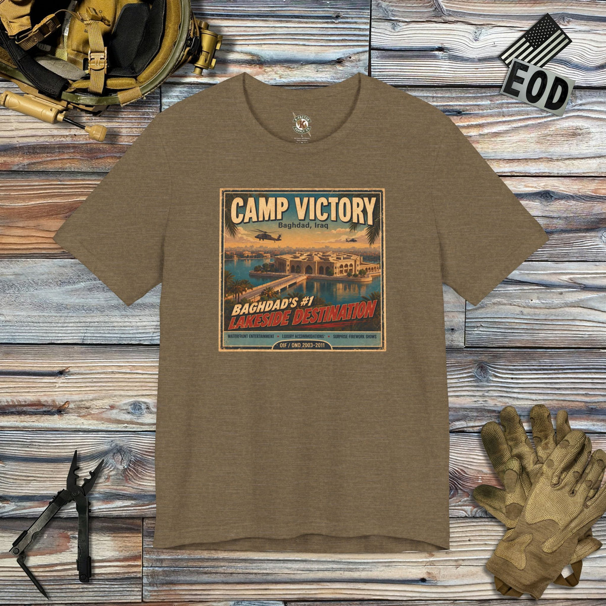 K-Factor Supply Co Camp Victory Travel T-Shirt Heather Olive / S