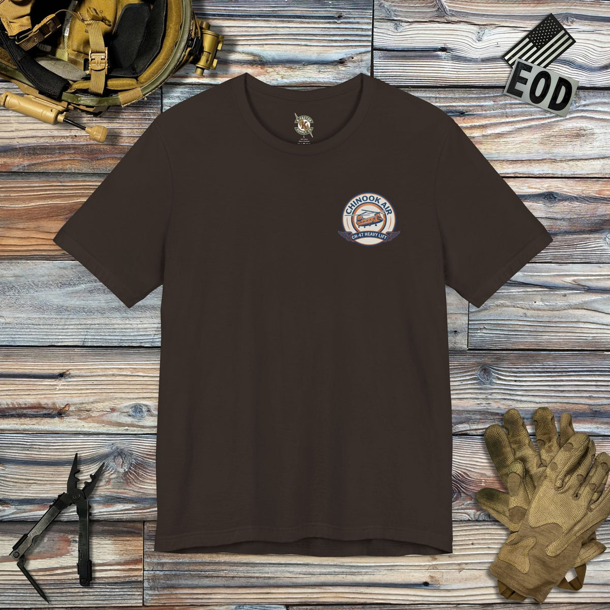 K-Factor Supply Co Chinook Air (Back Print) T-Shirt Brown / S