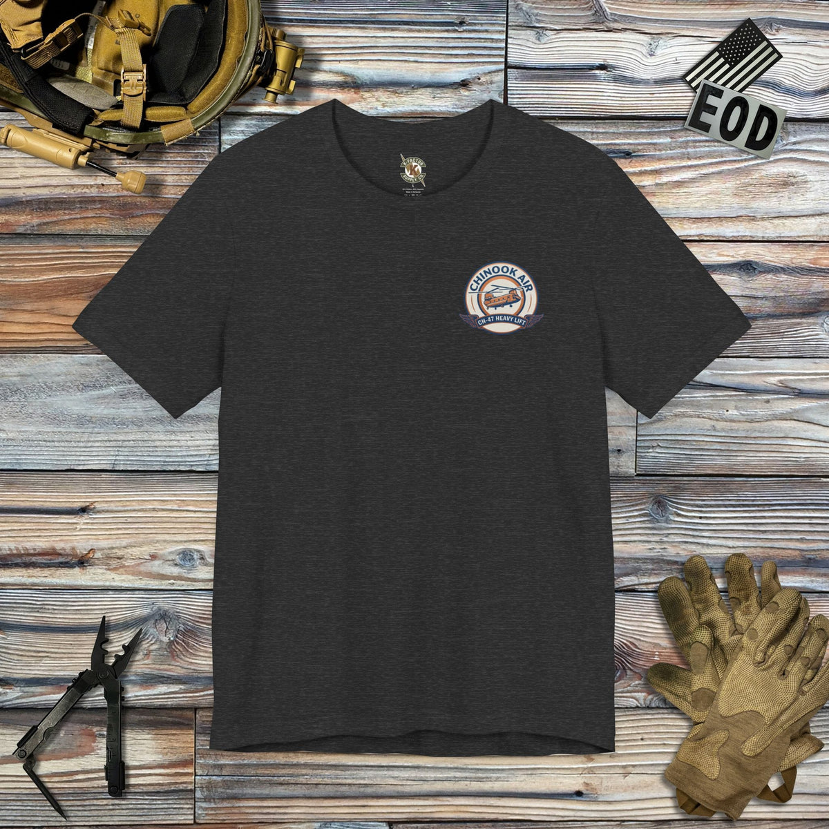 K-Factor Supply Co Chinook Air (Back Print) T-Shirt Dark Grey Heather / S