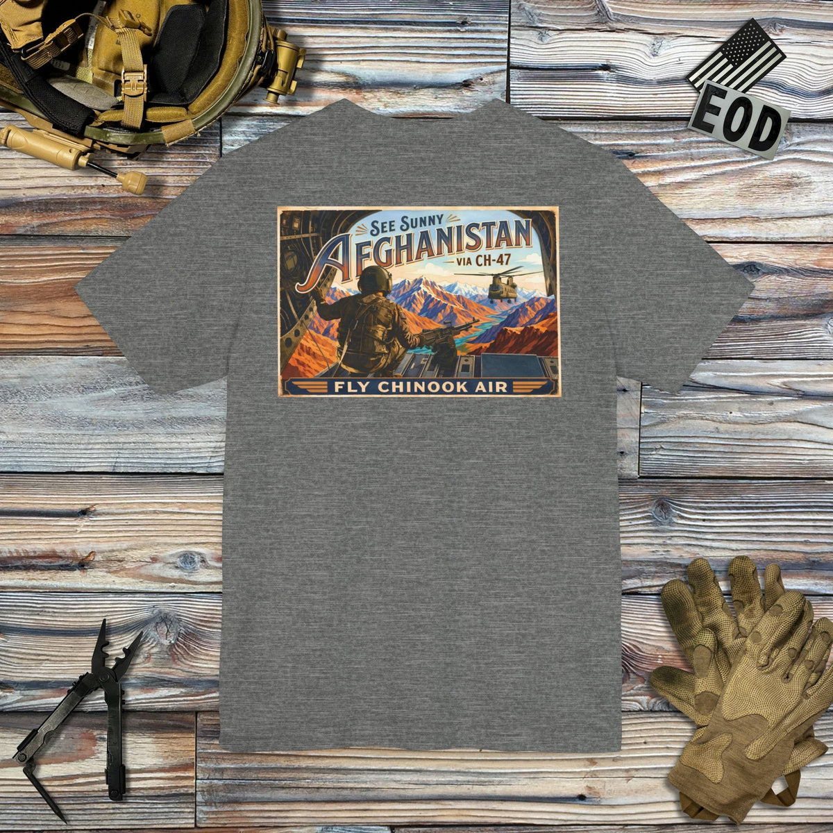 K-Factor Supply Co Chinook Air (Back Print) T-Shirt Deep Heather / M