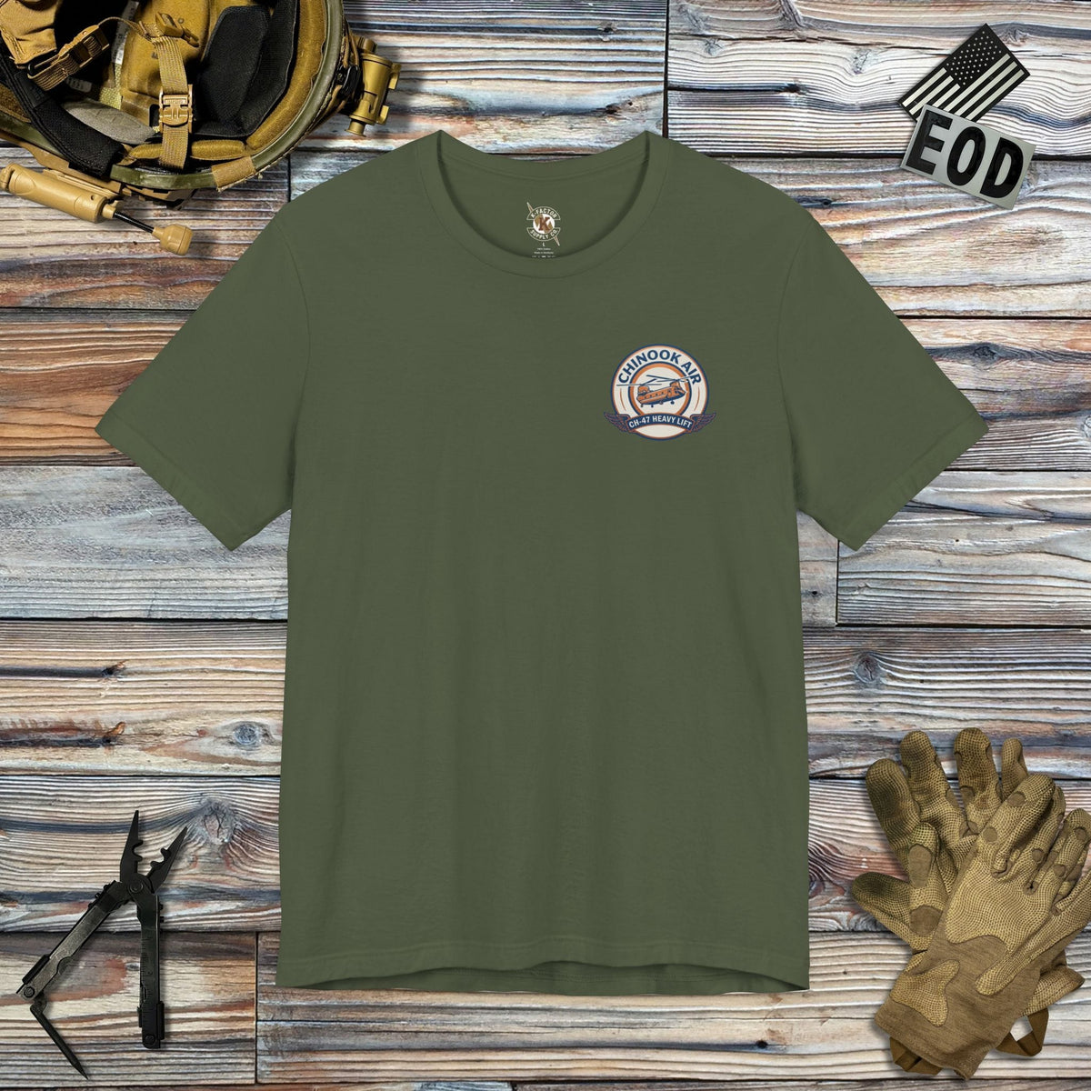K-Factor Supply Co Chinook Air (Back Print) T-Shirt Military Green / S