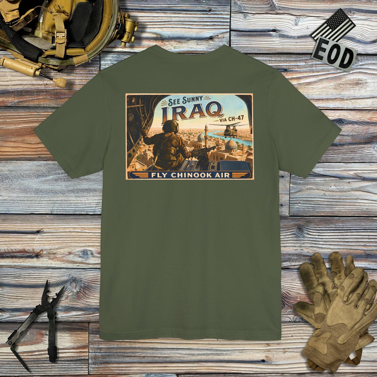 K-Factor Supply Co Chinook Air - Iraq (Back Print) T-Shirt
