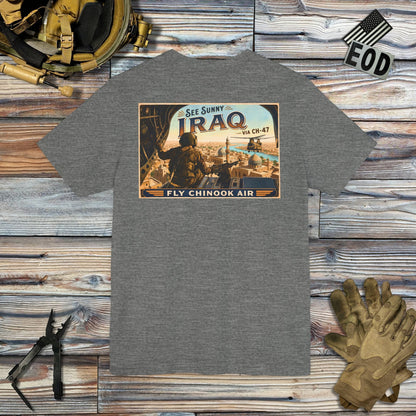 K-Factor Supply Co Chinook Air - Iraq (Back Print) T-Shirt Deep Heather / M