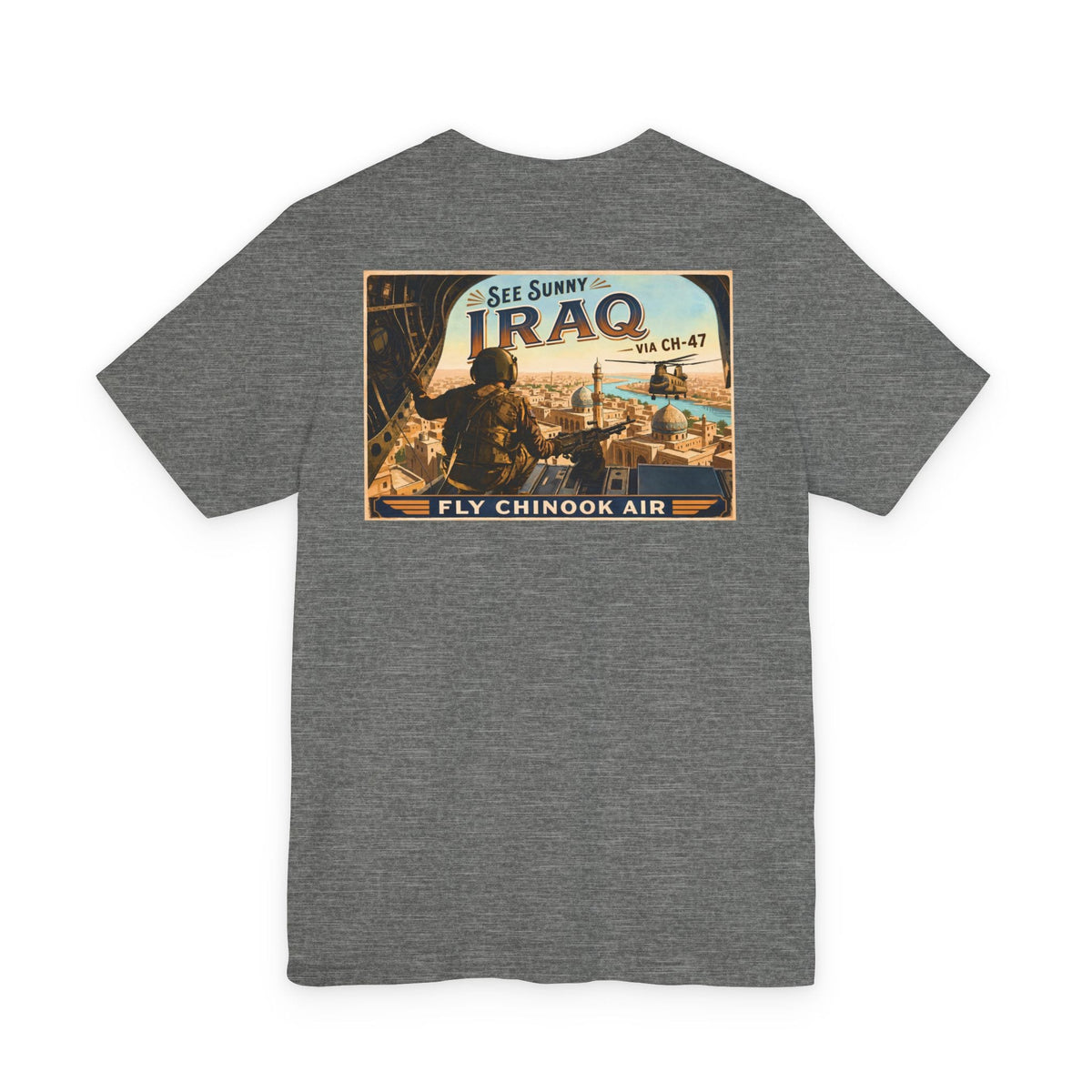 K-Factor Supply Co Chinook Air - Iraq (Back Print) T-Shirt Deep Heather / M