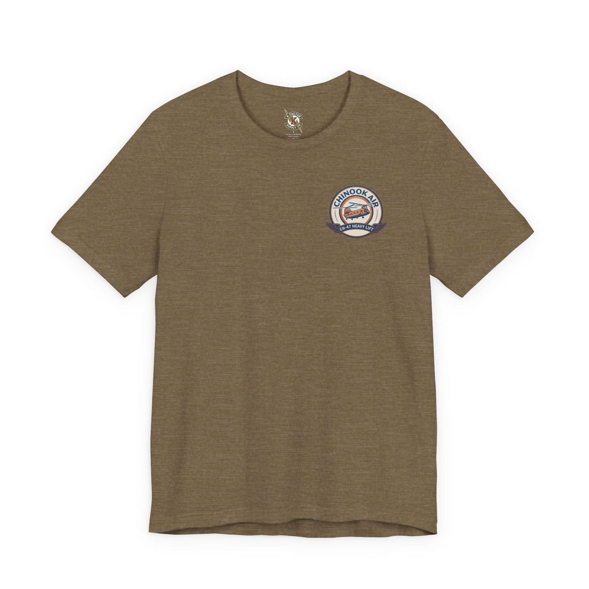 K-Factor Supply Co Chinook Air - Iraq (Back Print) T-Shirt Heather Olive / S