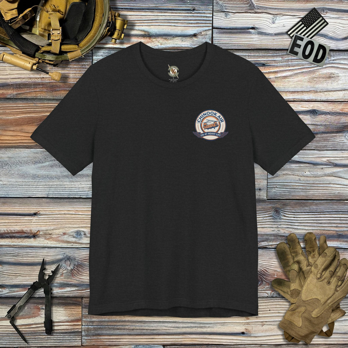K-Factor Supply Co Chinook Air - Iraq (Back Print) T-Shirt Solid Black Blend / S