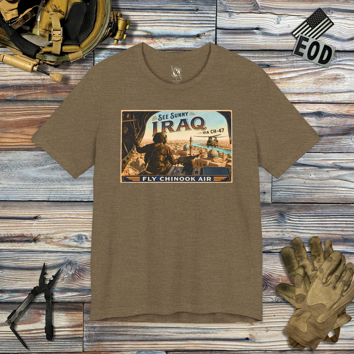 K-Factor Supply Co Chinook Air - Iraq T-Shirt Heather Olive / S