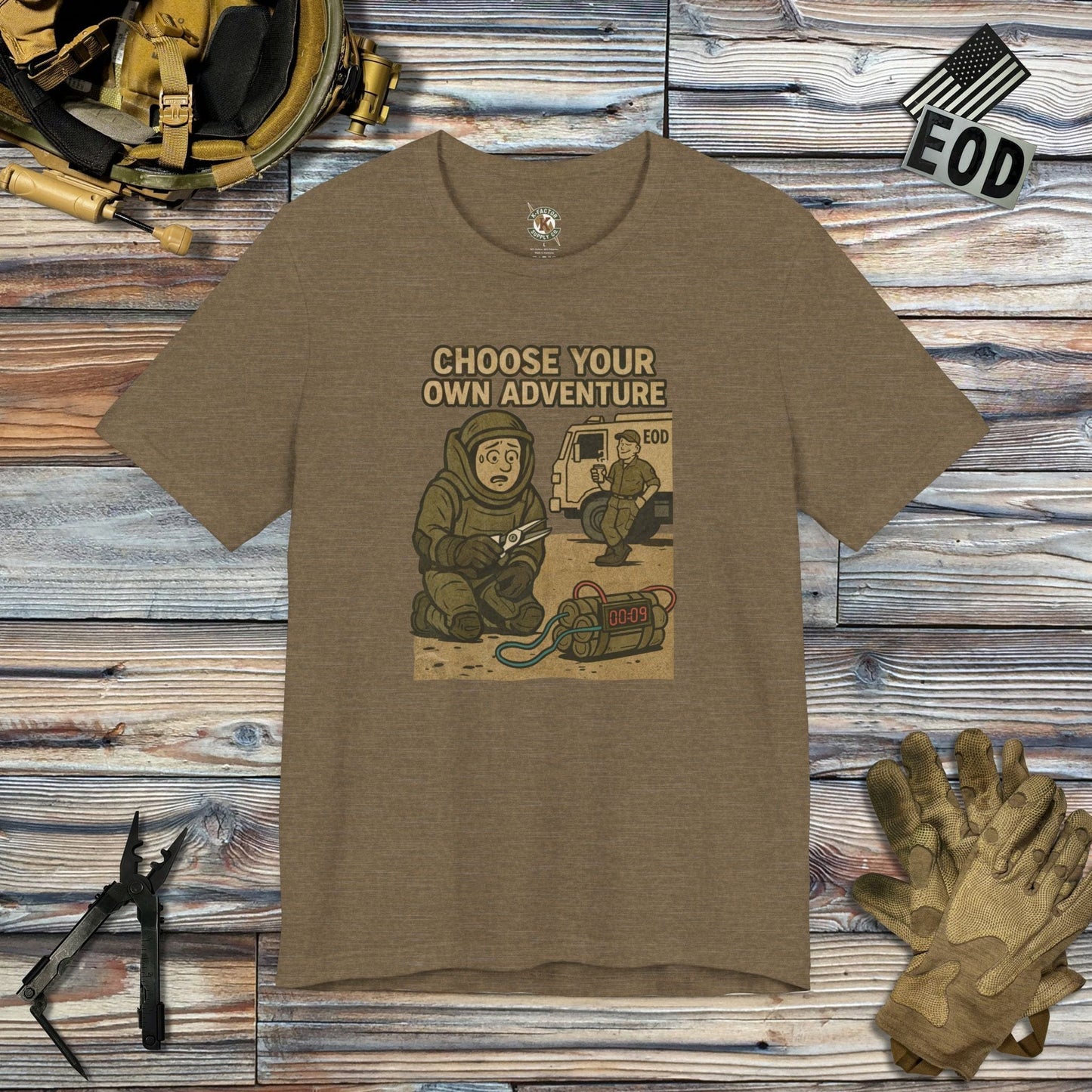 K-Factor Supply Co Choose Your Own Adventure T-Shirt Heather Olive / S