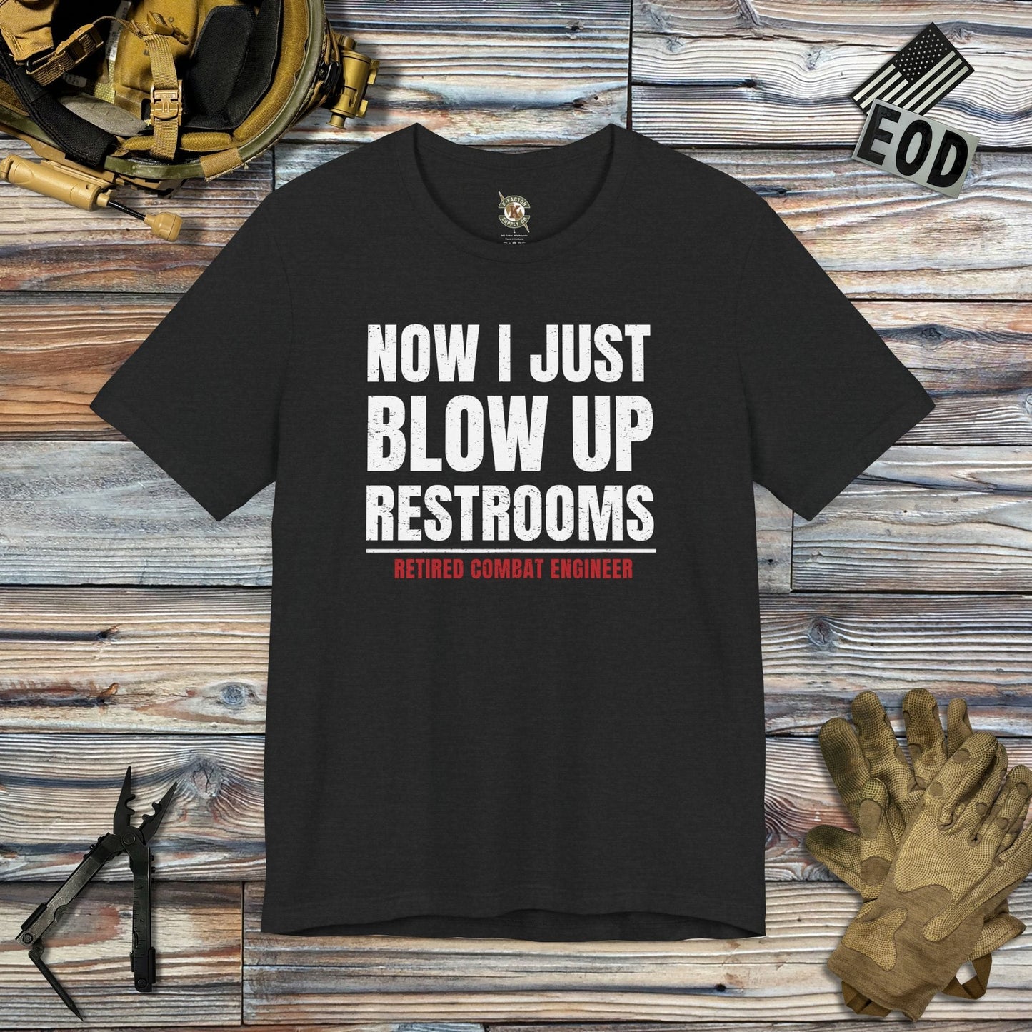 K-Factor Supply Co Combat Engineer - Restrooms T-Shirt Solid Black Blend / S