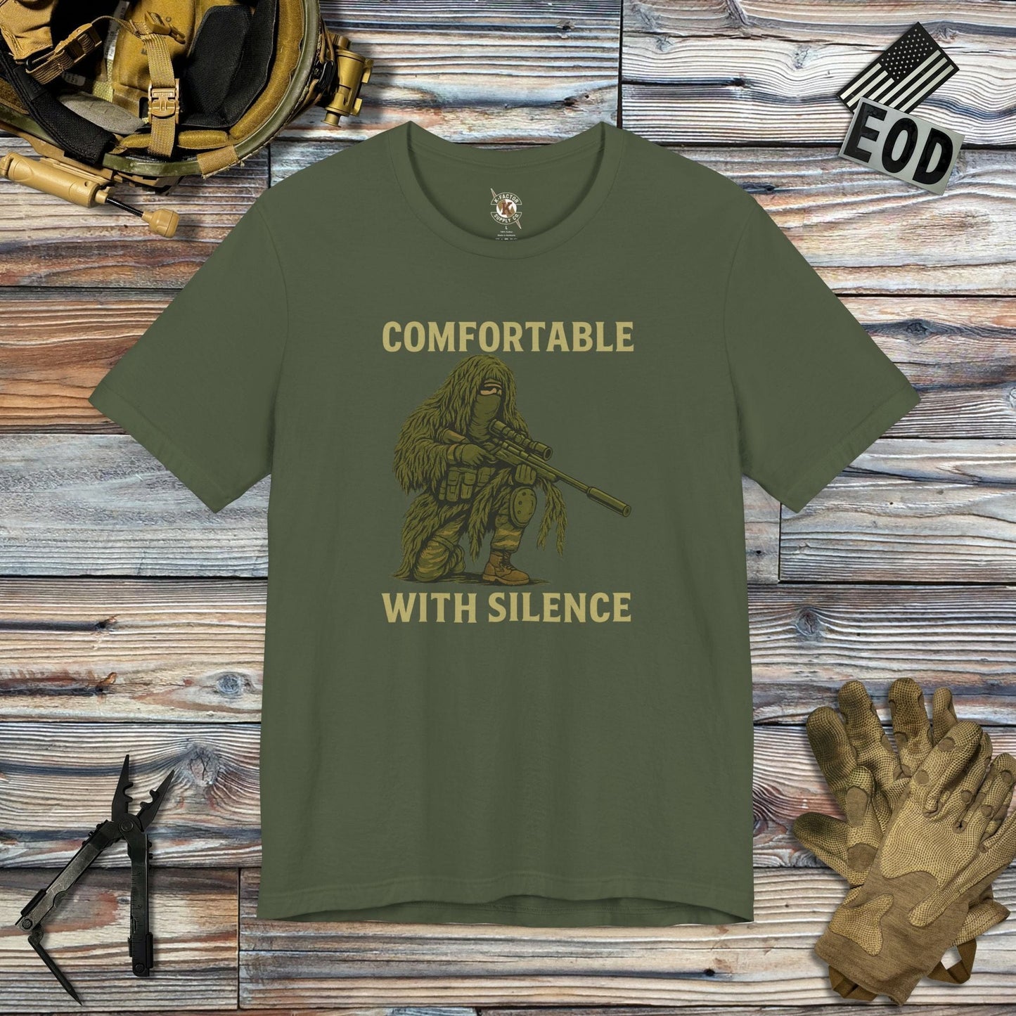 K-Factor Supply Co Comfortable with Silence T-Shirt Military Green / S