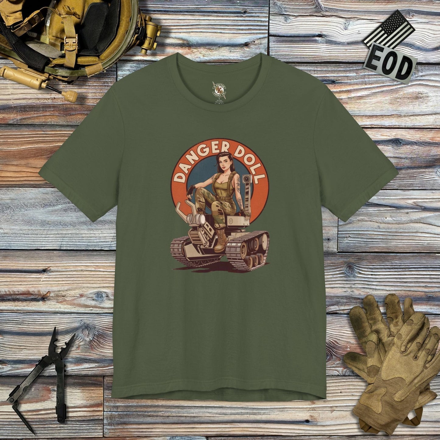 K-Factor Supply Co Danger Doll (Mk 1 Mod 0) T-Shirt Military Green / S