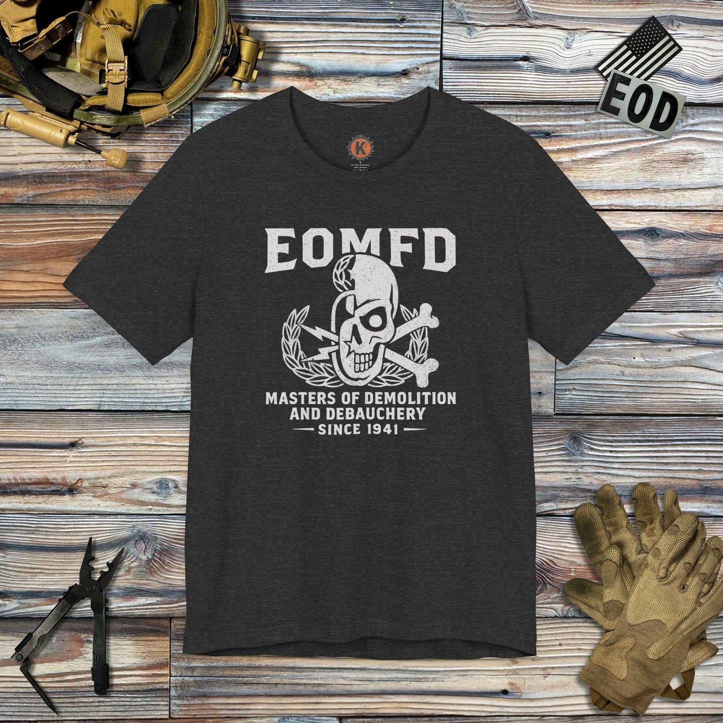 K-Factor Supply Co Demolition and Debauchery Mk 1 T-Shirt Dark Grey Heather / S