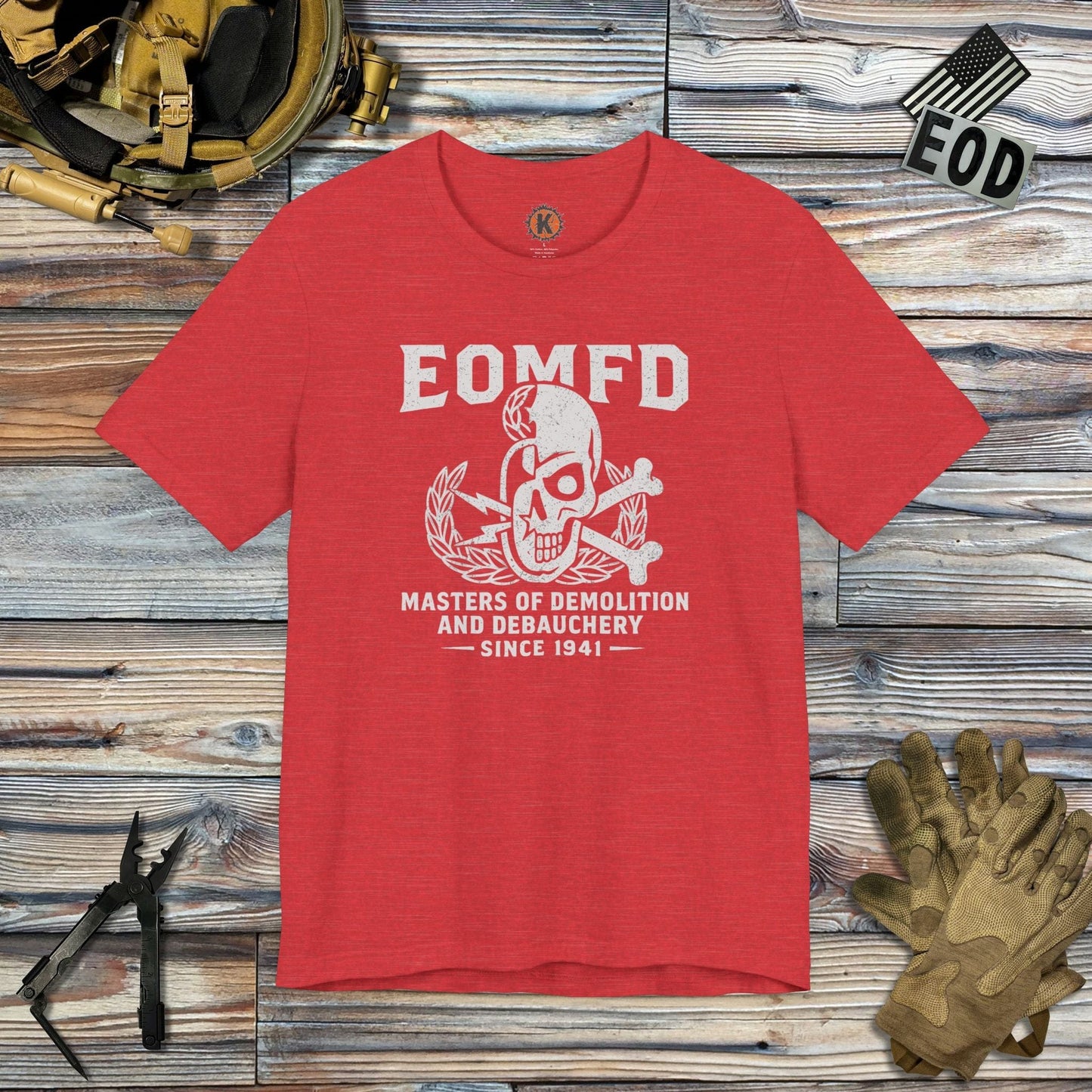 K-Factor Supply Co Demolition and Debauchery Mk 1 T-Shirt Heather Red / S