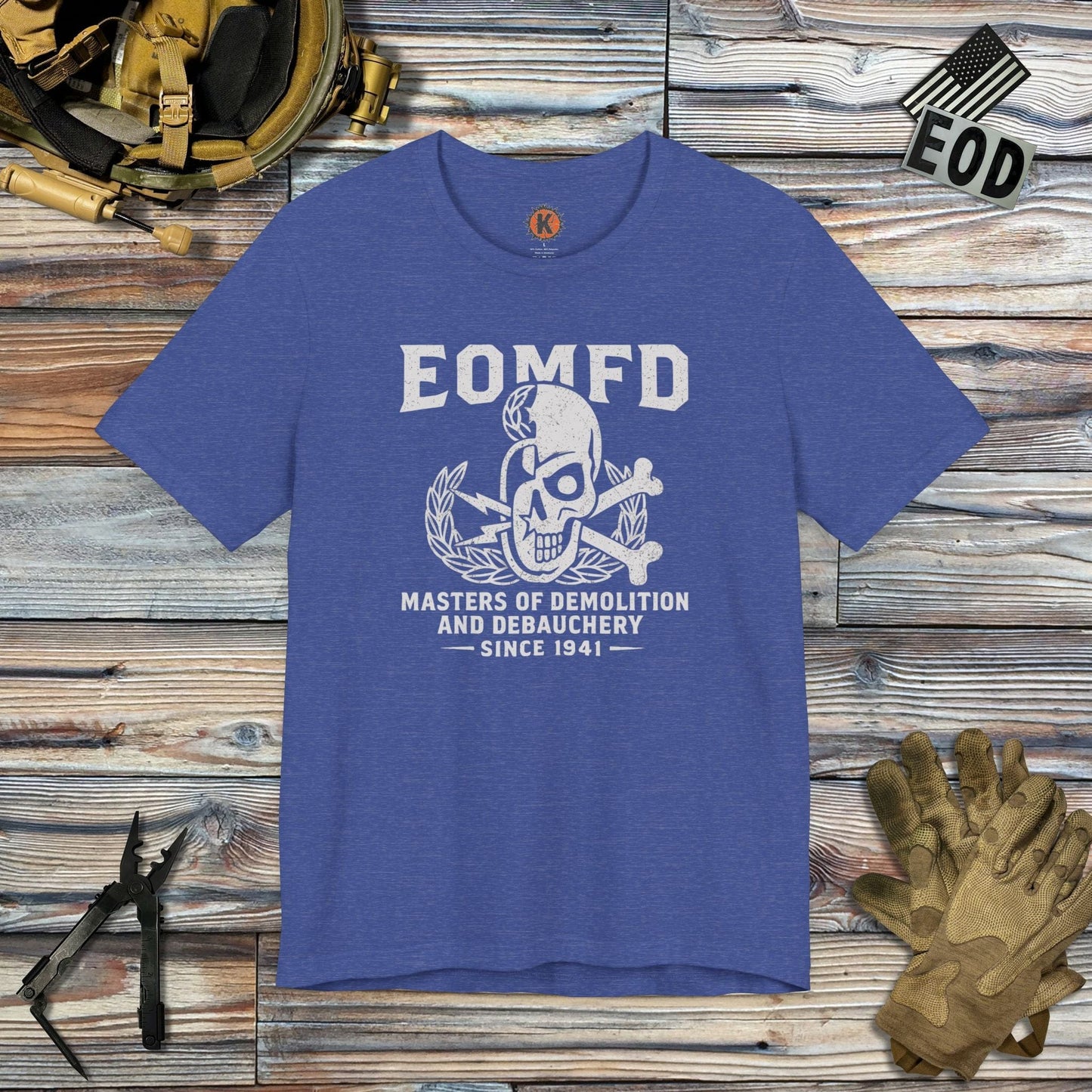 K-Factor Supply Co Demolition and Debauchery Mk 1 T-Shirt Heather True Royal / S