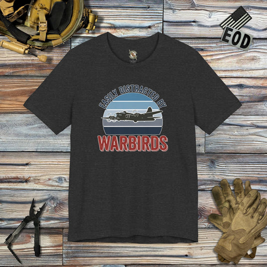 K-Factor Supply Co Easily Distracted by Warbirds T-Shirt Dark Grey Heather / S