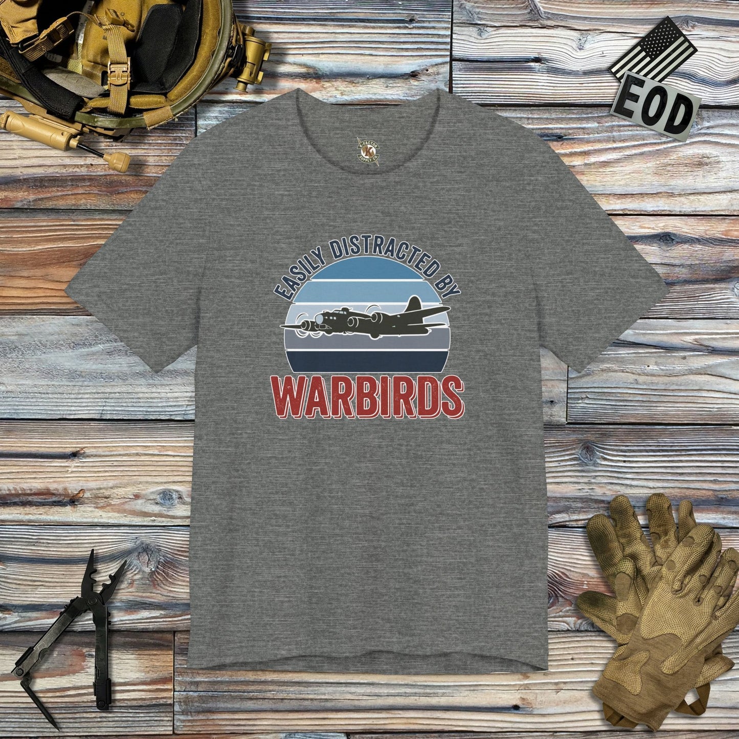 K-Factor Supply Co Easily Distracted by Warbirds T-Shirt Deep Heather / S