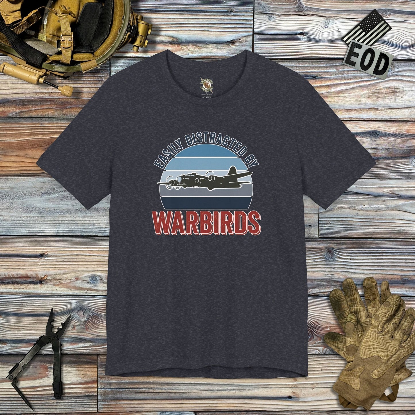 K-Factor Supply Co Easily Distracted by Warbirds T-Shirt Heather Navy / S