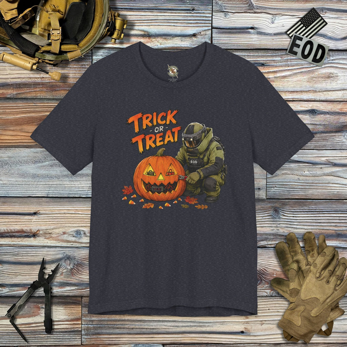 K-Factor Supply Co EOD Trick-or-Treat T-Shirt Heather Navy / S
