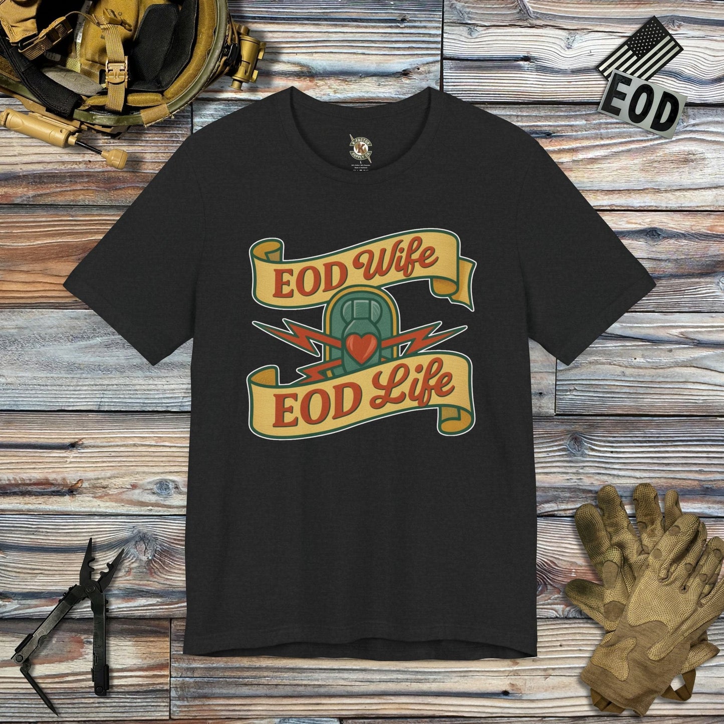 K-Factor Supply Co EOD Wife EOD Life T-Shirt Solid Black Blend / S