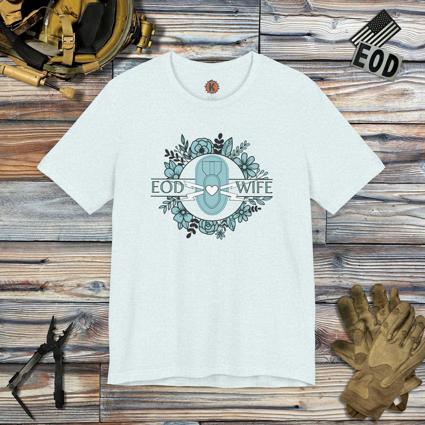 K-Factor Supply Co EOD Wife (Mk 1 Mod 0) T-Shirt Heather Ice Blue / S