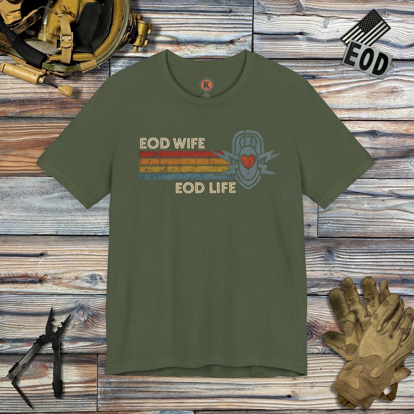 K-Factor Supply Co EOD Wife Retro T-Shirt Military Green / S