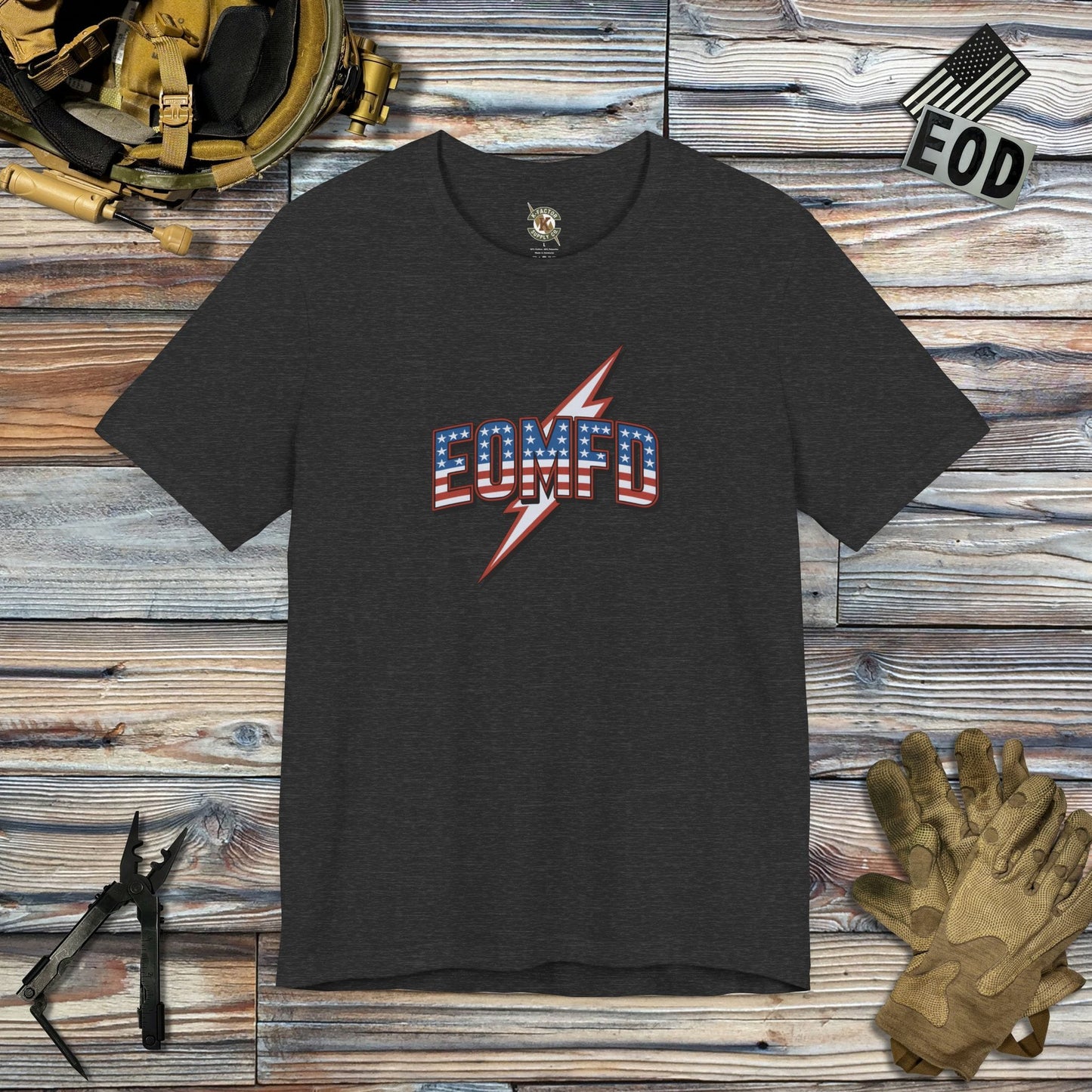 K-Factor Supply Co EOMFD Freedom Bolt T-Shirt Dark Grey Heather / S