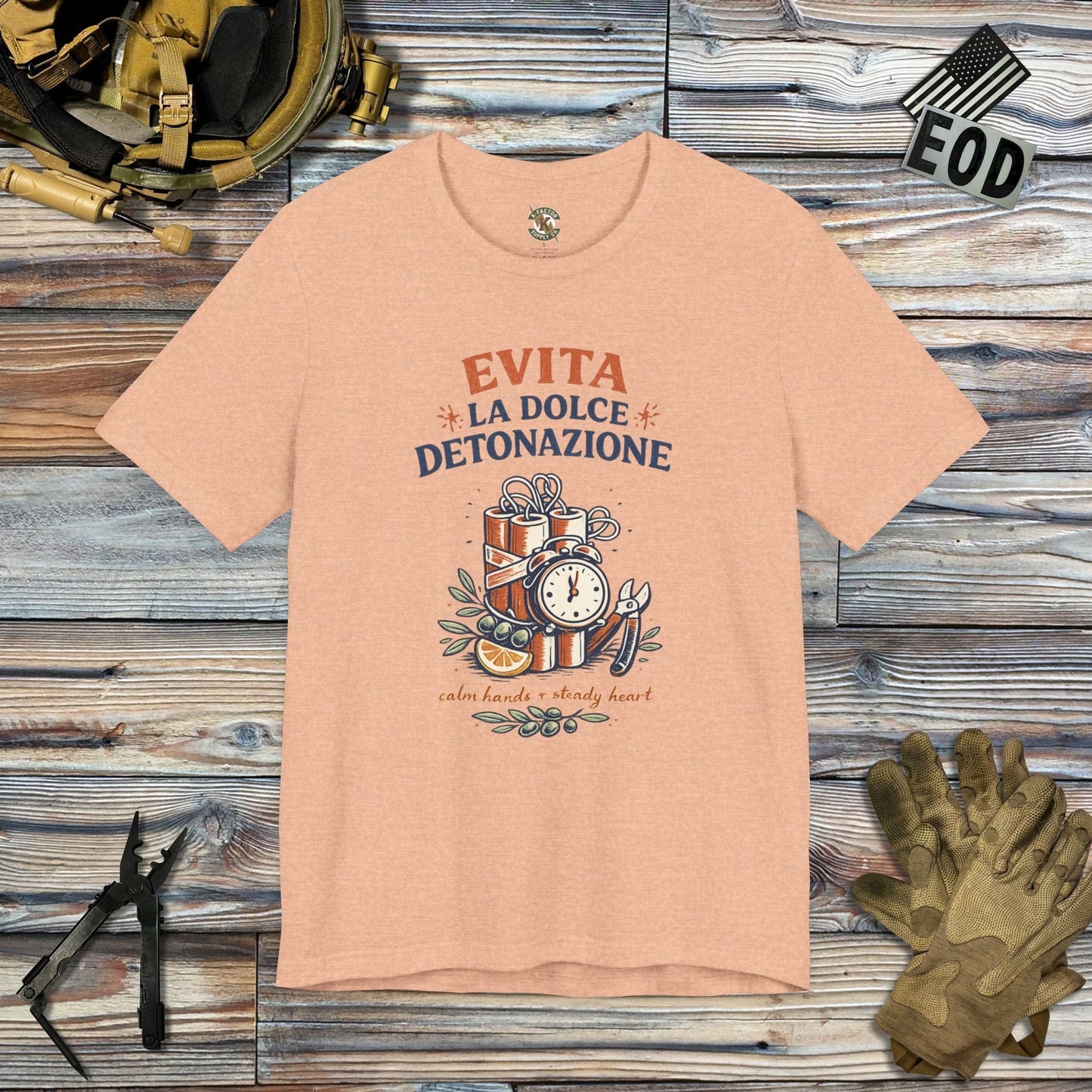 K-Factor Supply Co Evita La Dolce Detonazione T-Shirt Heather Peach / S