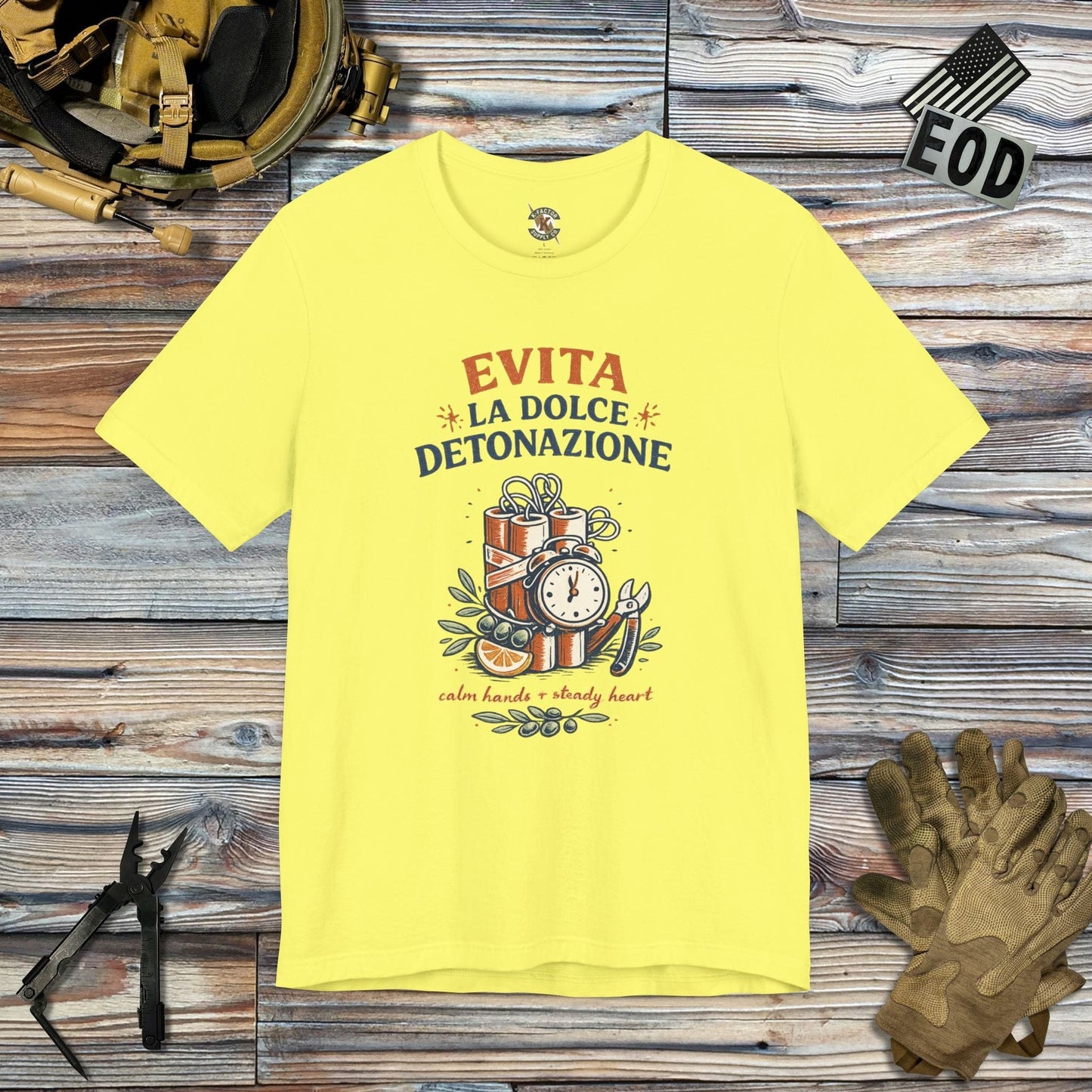 K-Factor Supply Co Evita La Dolce Detonazione T-Shirt Yellow / S