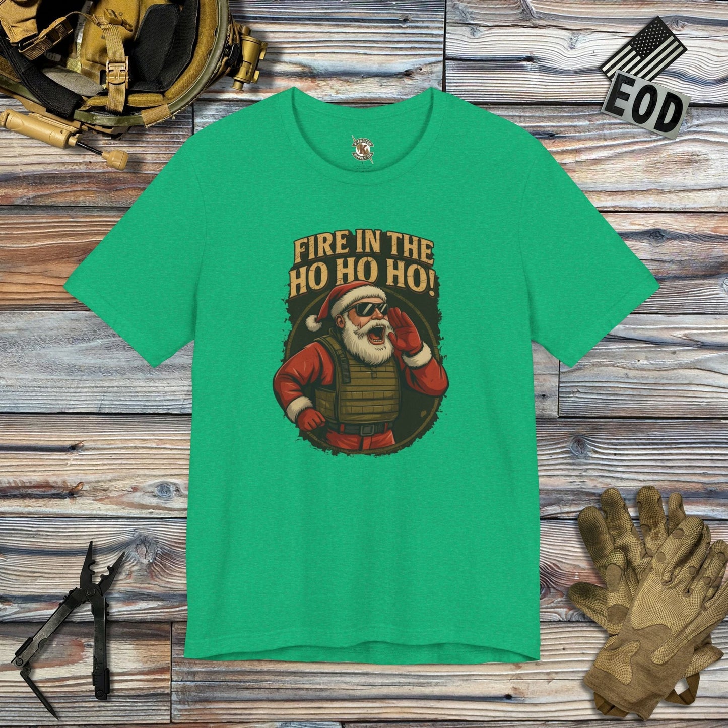 K-Factor Supply Co Fire in the Ho Ho Ho T-Shirt Heather Kelly / S