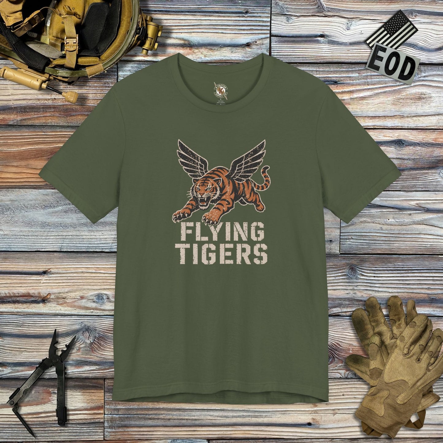K-Factor Supply Co Flying Tigers T-Shirt Military Green / S