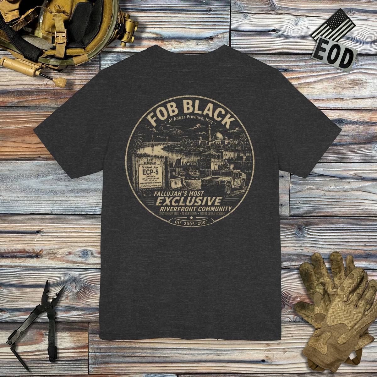 K-Factor Supply Co FOB Black Riverside Community (Back Print) T-Shirt