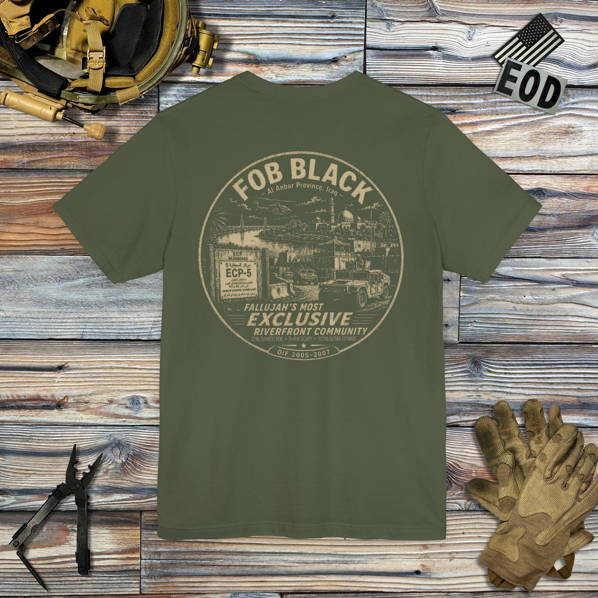 K-Factor Supply Co FOB Black Riverside Community (Back Print) T-Shirt Military Green / S