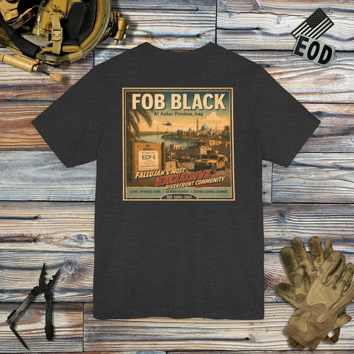 K-Factor Supply Co FOB Black Travel (Back Print) T-Shirt
