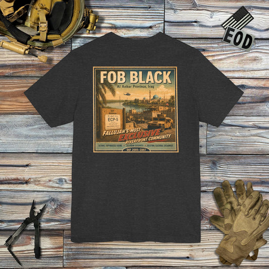 K-Factor Supply Co FOB Black Travel (Back Print) T-Shirt Dark Grey Heather / S