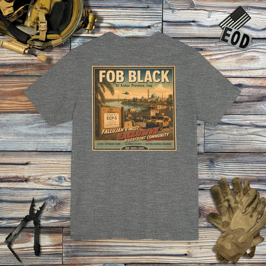 K-Factor Supply Co FOB Black Travel (Back Print) T-Shirt Deep Heather / M